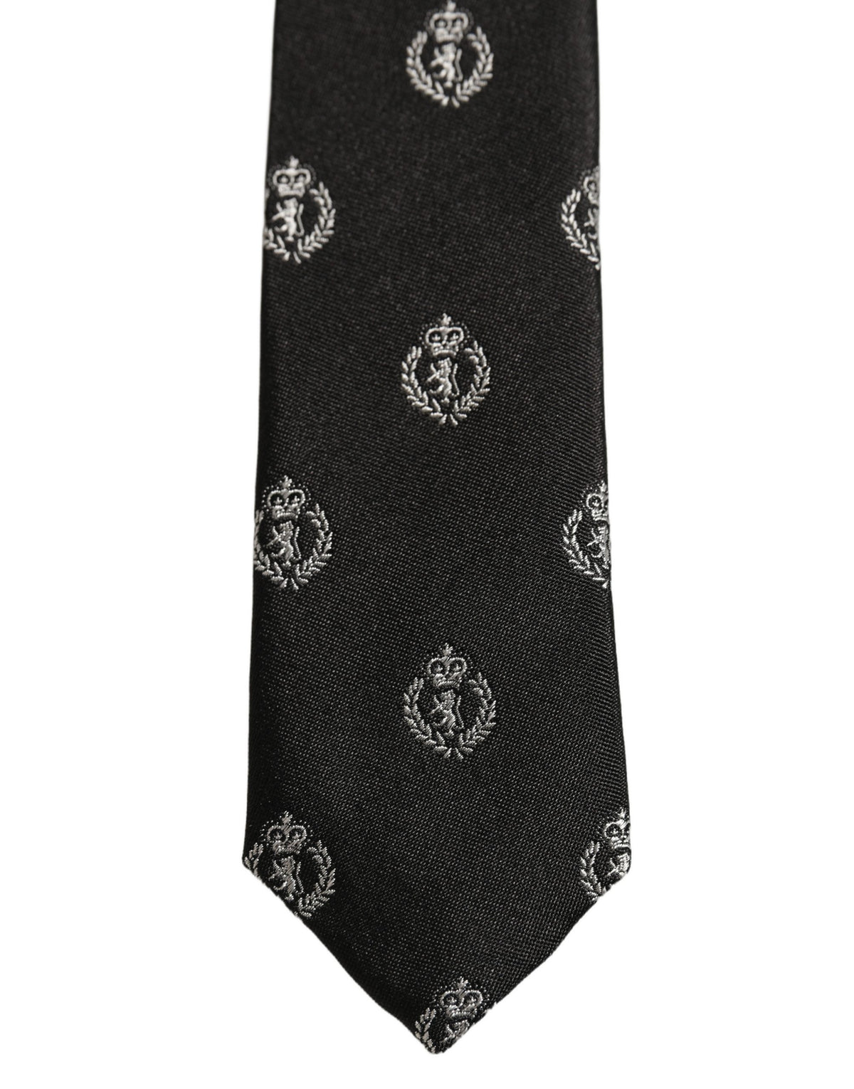 Dolce & Gabbana Black Crest Emblem Silk Adjustable Necktie Accessory Tie