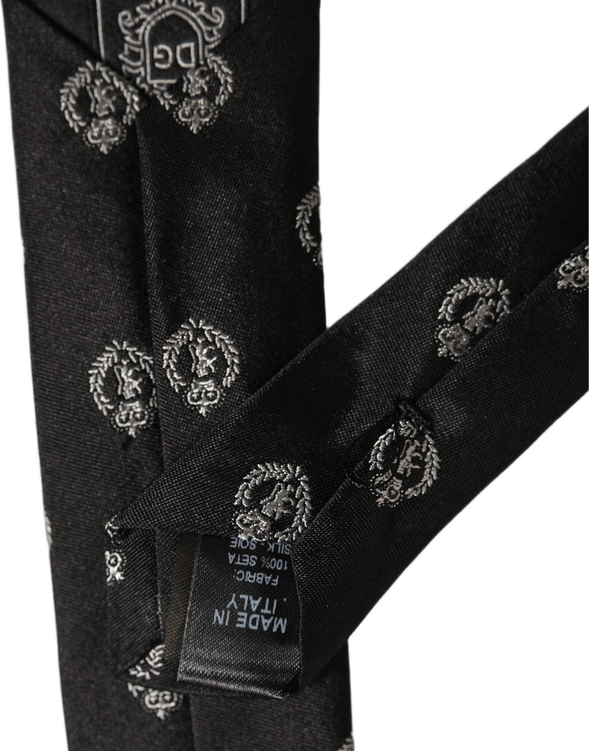 Dolce & Gabbana Black Crest Emblem Silk Adjustable Necktie Accessory Tie