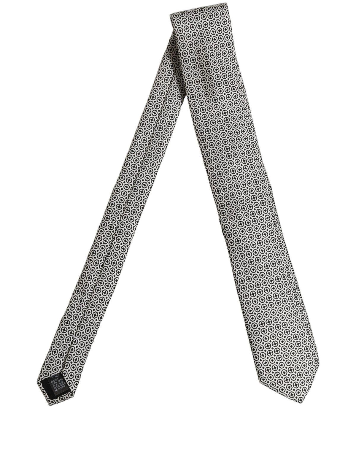 Dolce & Gabbana Black White Geometric Adjustable Necktie Accessory Tie