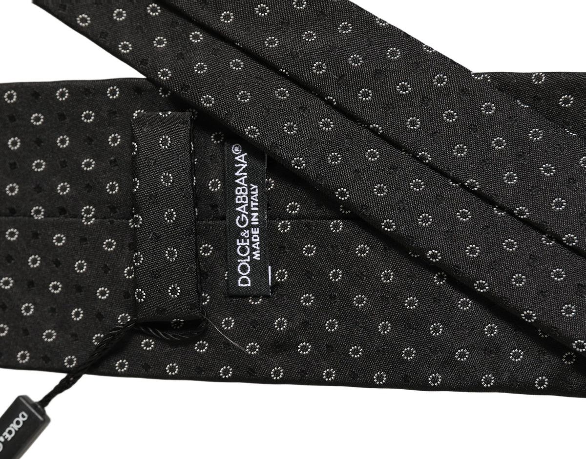 Dolce & Gabbana Black Geometric Circle Adjustable Necktie Accessory Tie