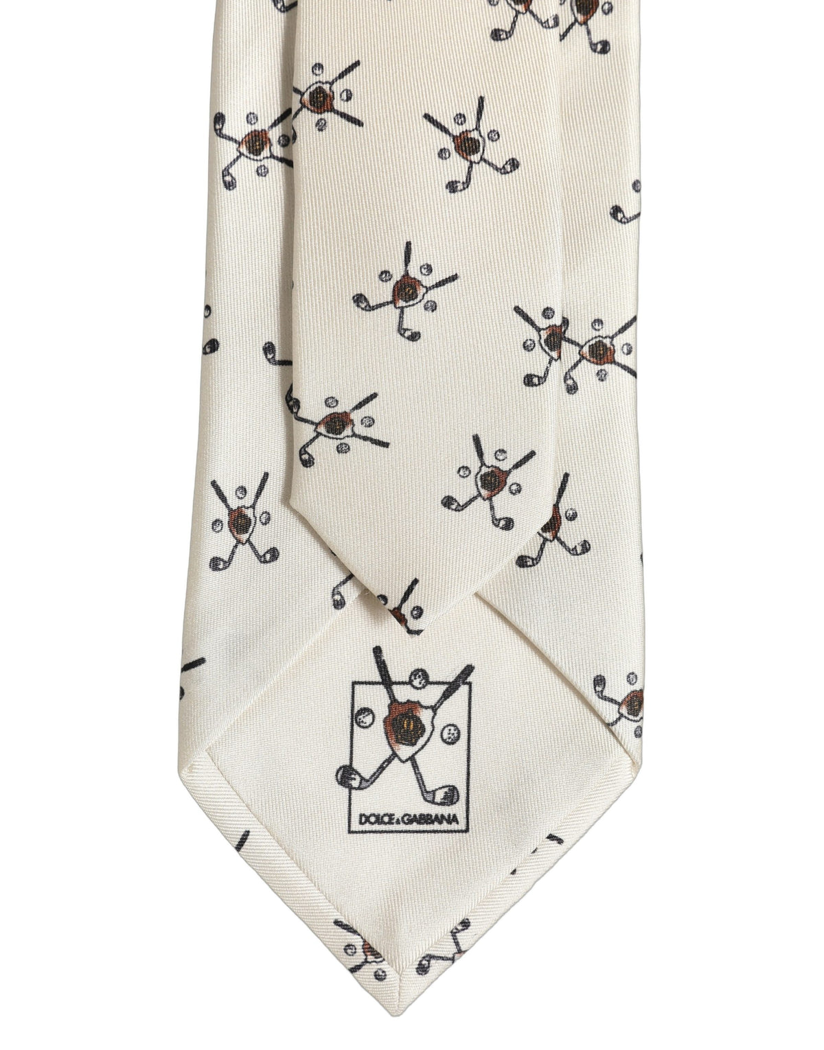 Dolce & Gabbana Off White Printed Silk Adjustable Necktie Accessory Tie