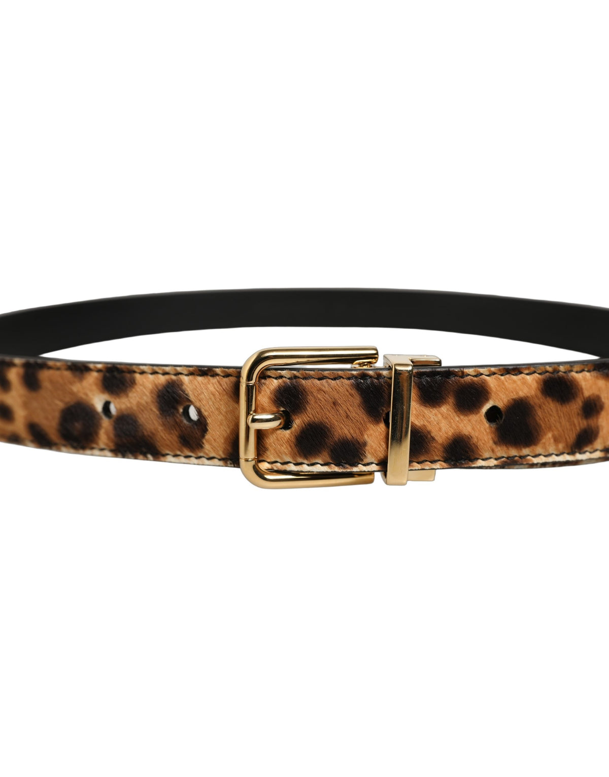 Dolce & Gabbana Brown Leopard Hair Gold Tone Buckle Belt