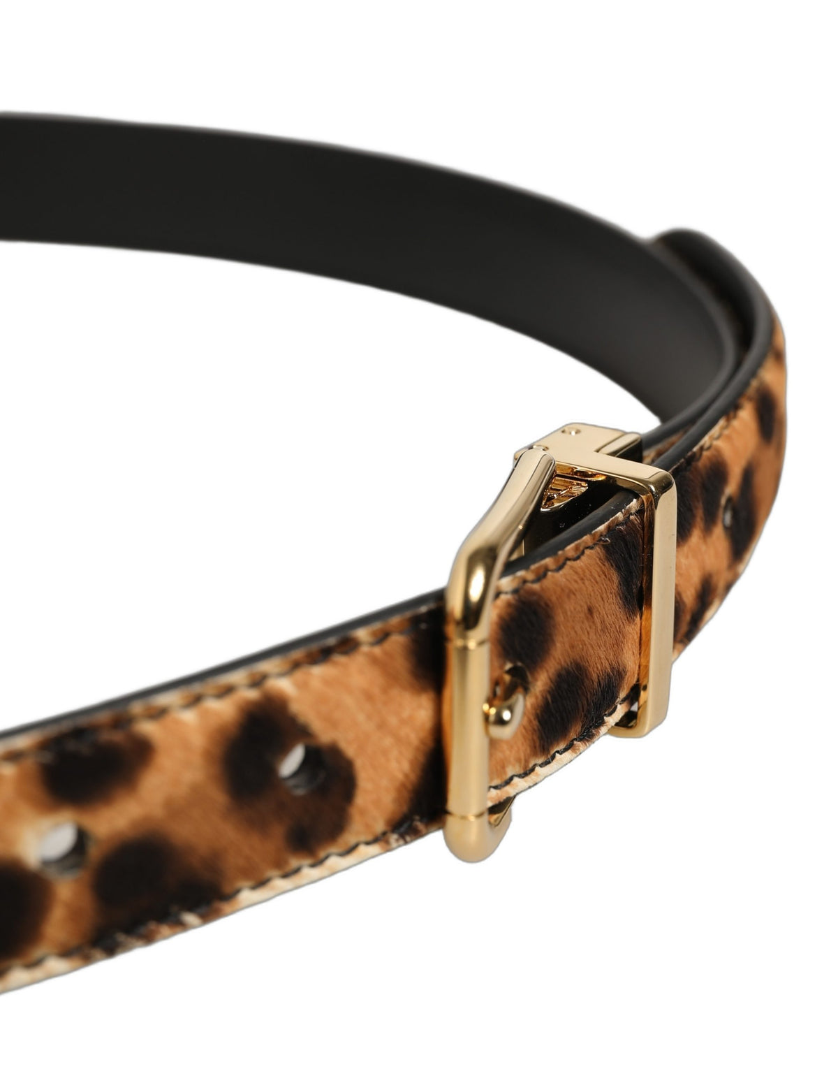 Dolce & Gabbana Brown Leopard Hair Gold Tone Buckle Belt