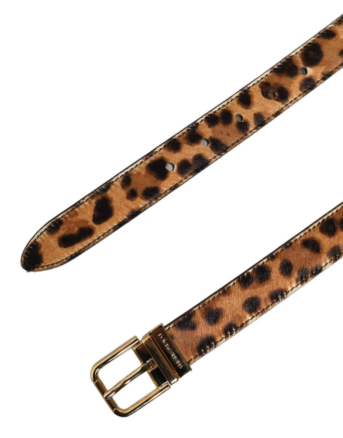 Dolce & Gabbana Brown Leopard Hair Gold Tone Buckle Belt