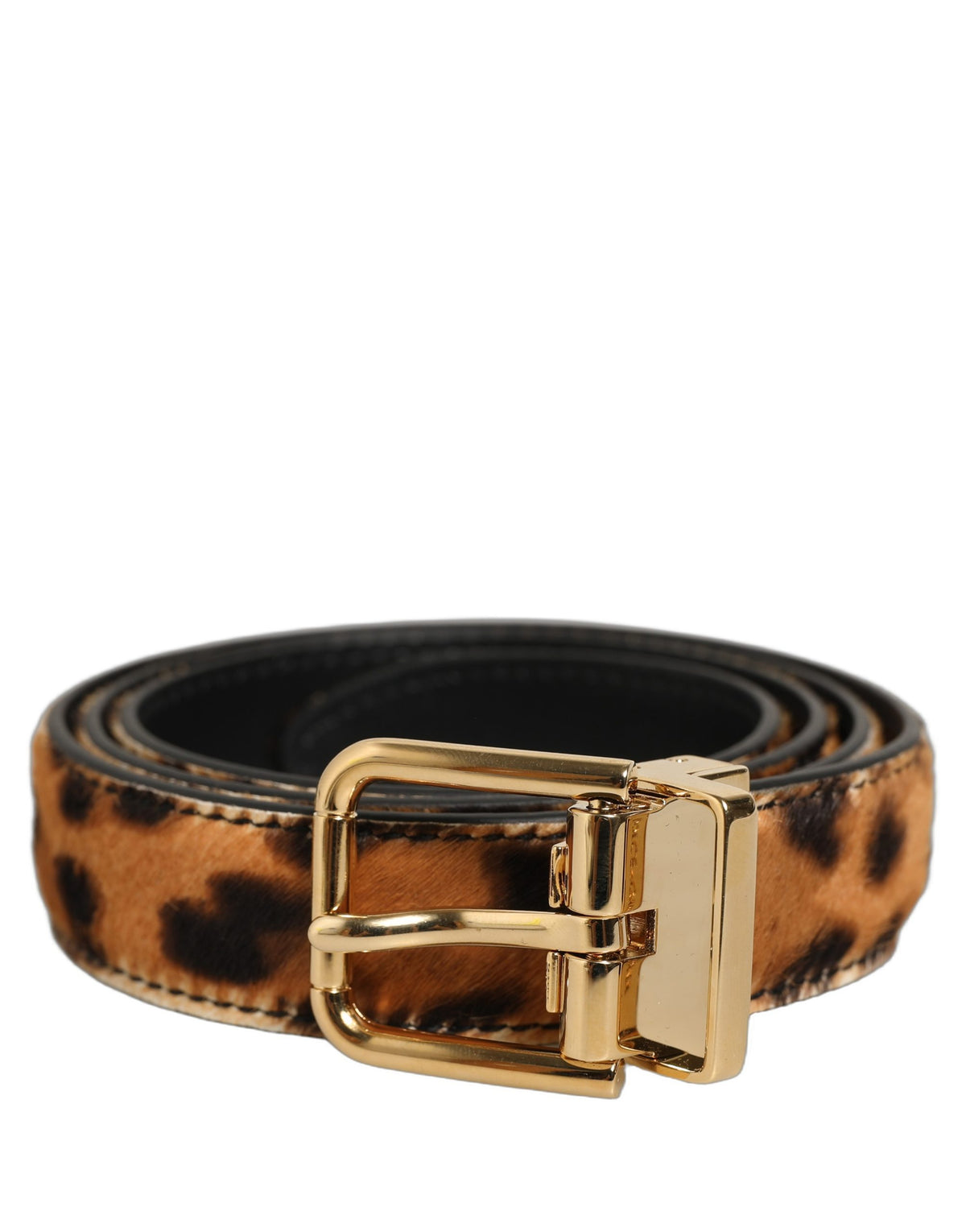 Dolce & Gabbana Brown Leopard Hair Gold Tone Buckle Belt