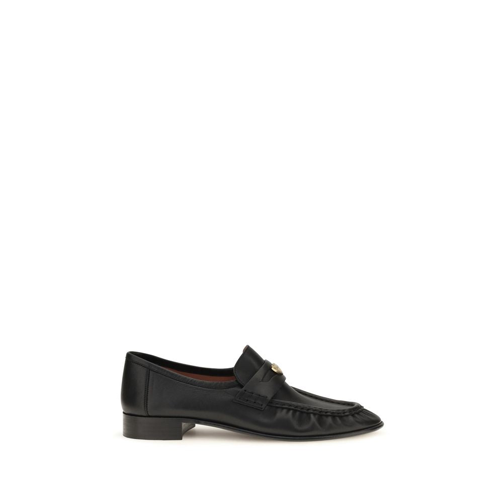 Chloé Black Leather Slip-On Loafers