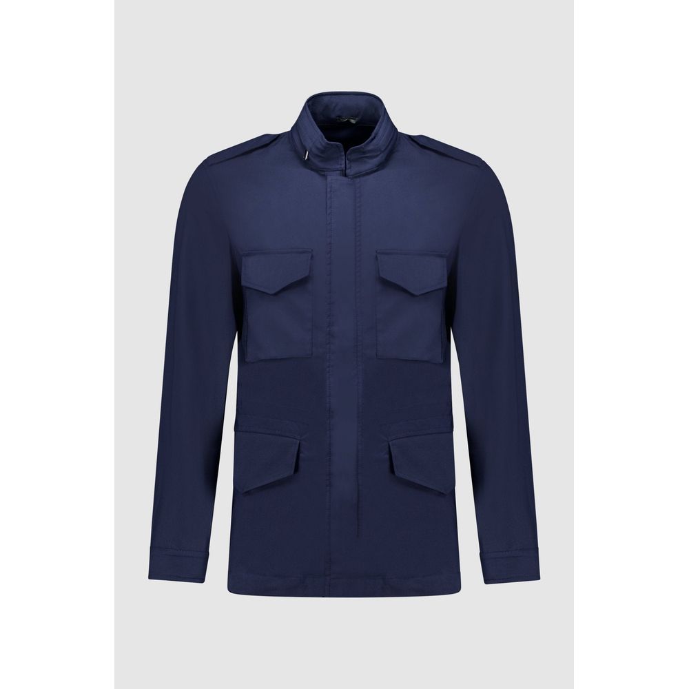Autore Navy Blue Cotton Full-Length Jacket