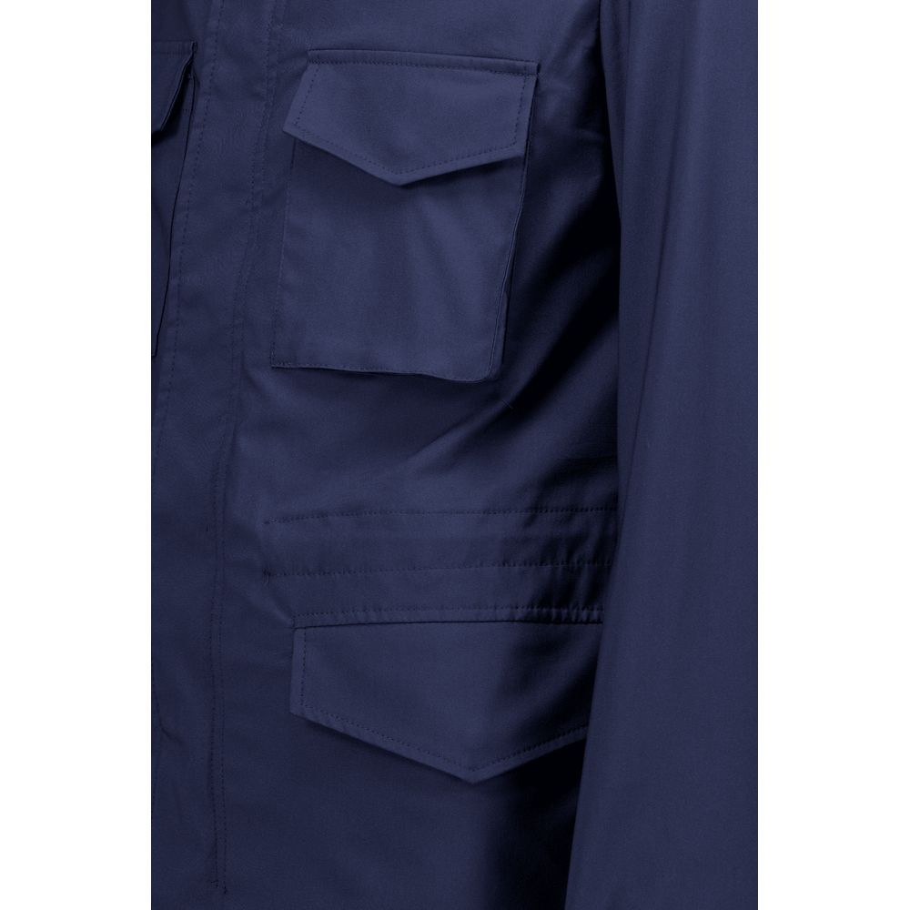 Autore Navy Blue Cotton Full-Length Jacket