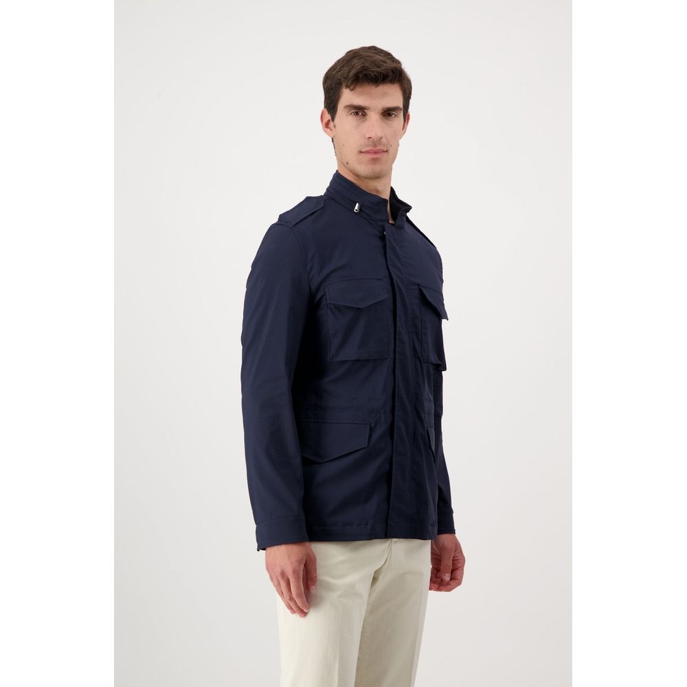 Autore Navy Blue Cotton Full-Length Jacket