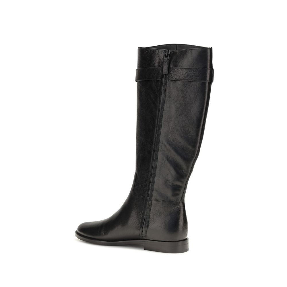 Tory Burch Black Leather Lace-Up Boots