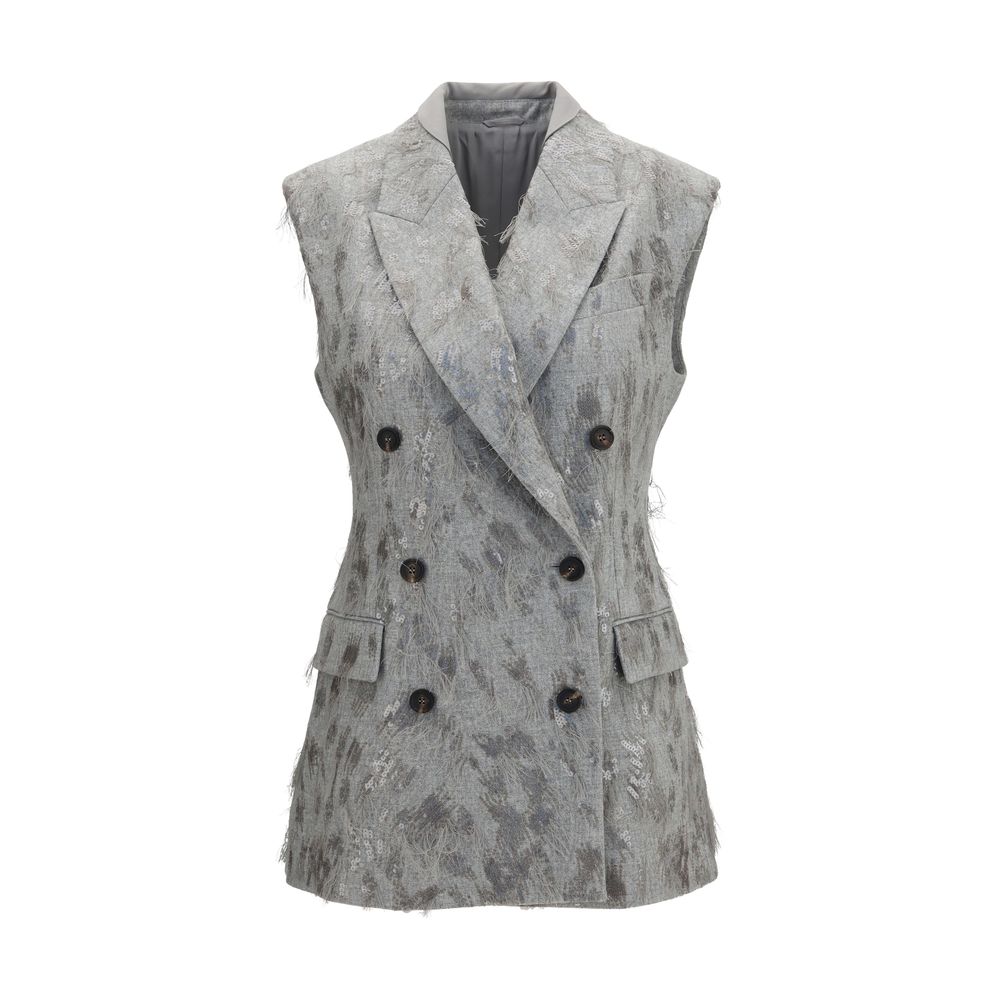 Brunello Cucinelli Gray Wool Sleeveless Jacket