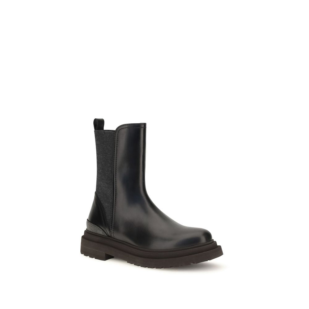Brunello Cucinelli Black Leather Chelsea Boots