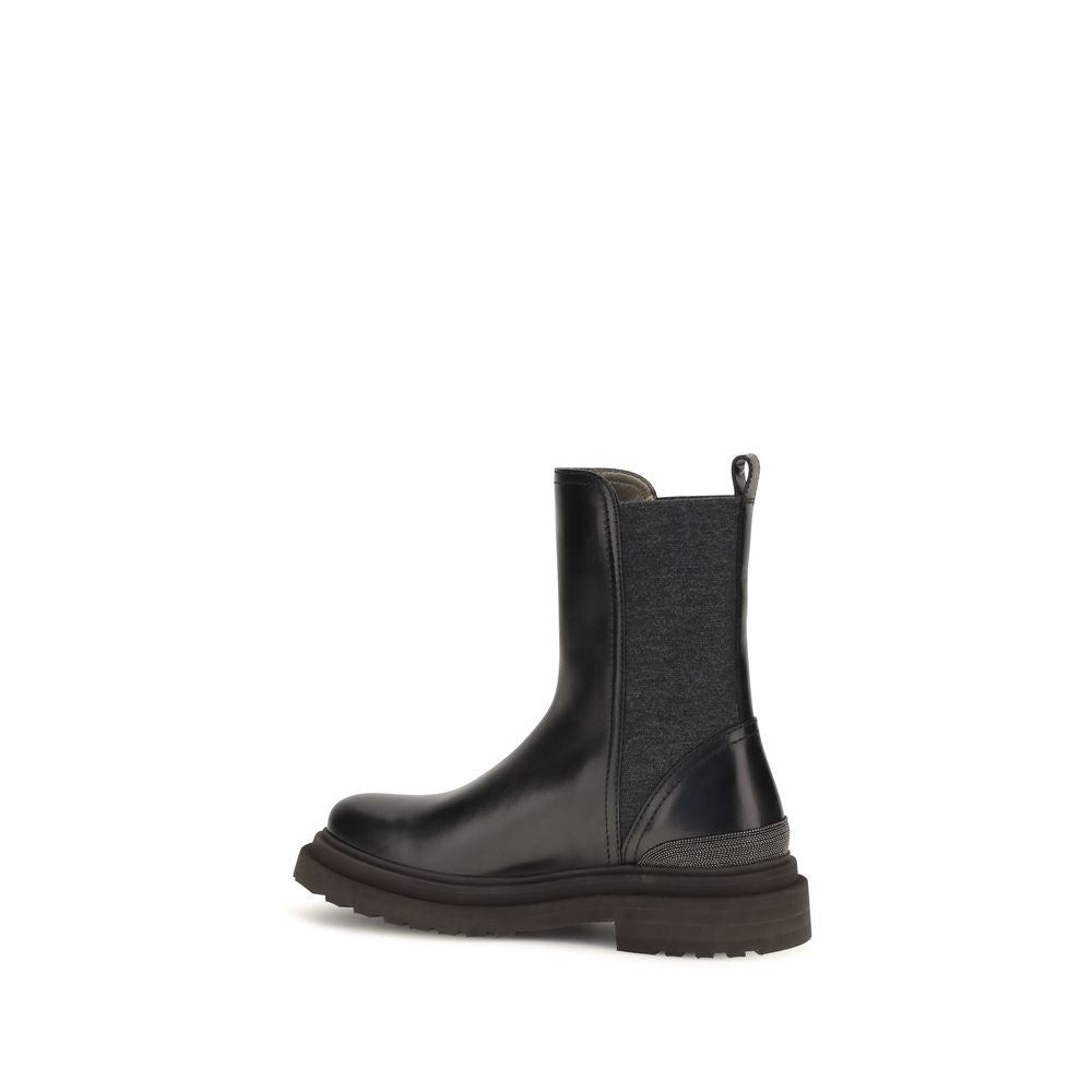 Brunello Cucinelli Black Leather Chelsea Boots
