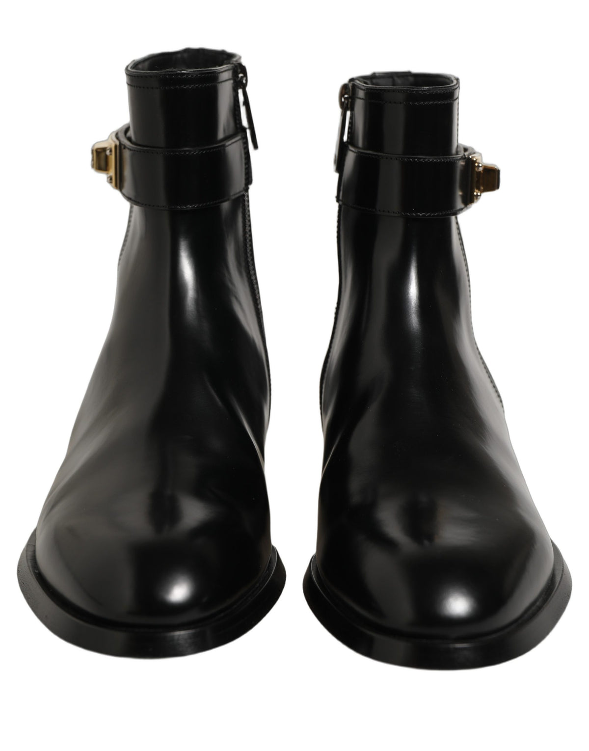 Dolce & Gabbana Black Leather Buckle Mid Boots Shoes