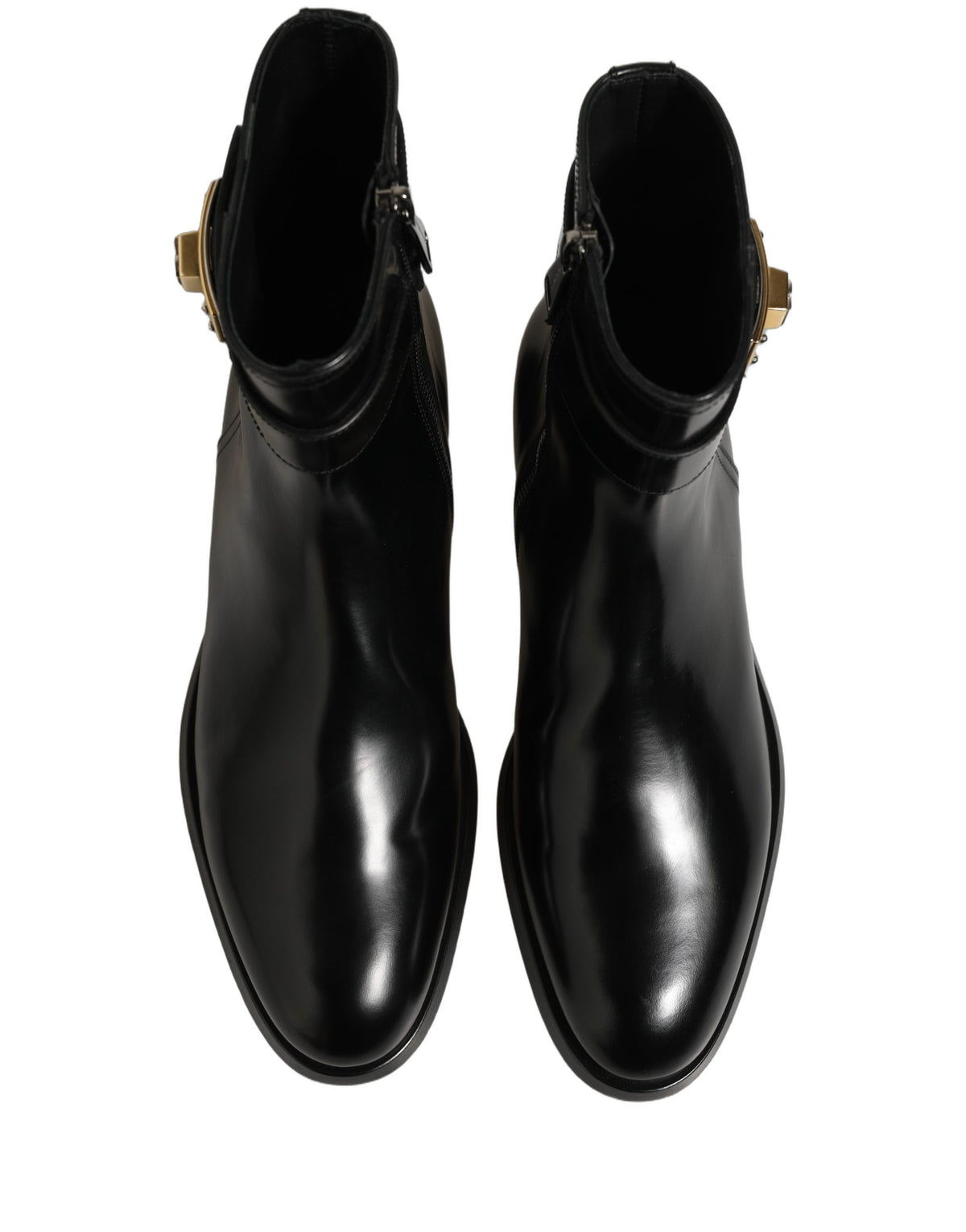 Dolce & Gabbana Black Leather Buckle Mid Boots Shoes