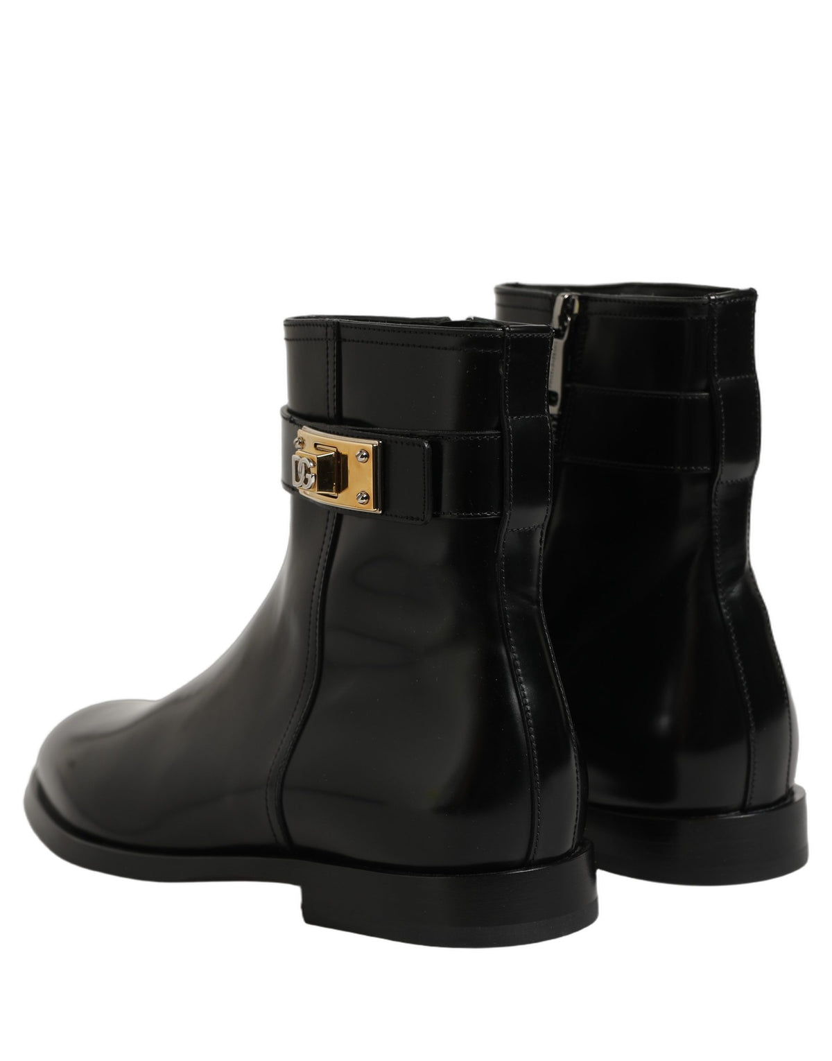 Dolce & Gabbana Black Leather Buckle Mid Boots Shoes