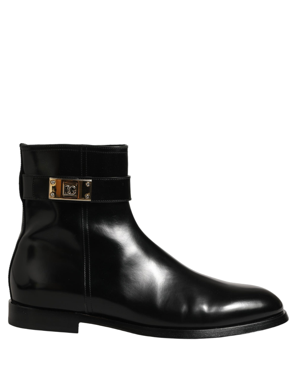 Dolce & Gabbana Black Leather Buckle Mid Boots Shoes