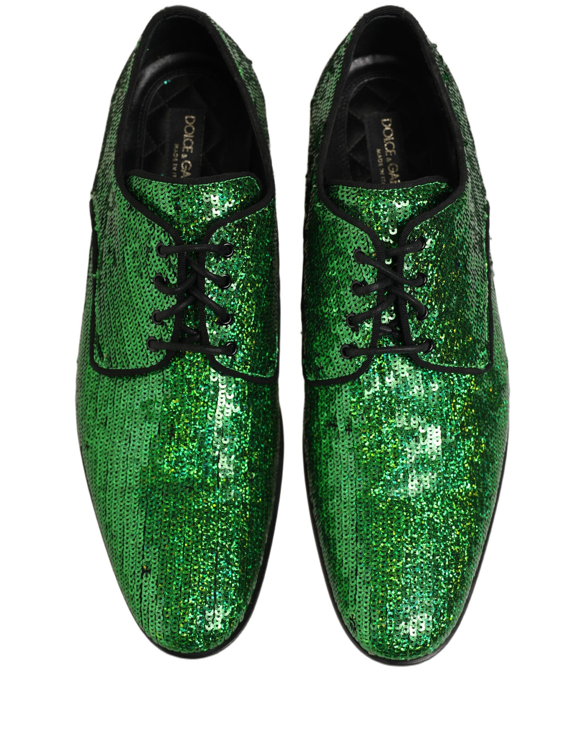 Dolce & Gabbana Dress Green Sequined Lace Up Men Derby Shoes
