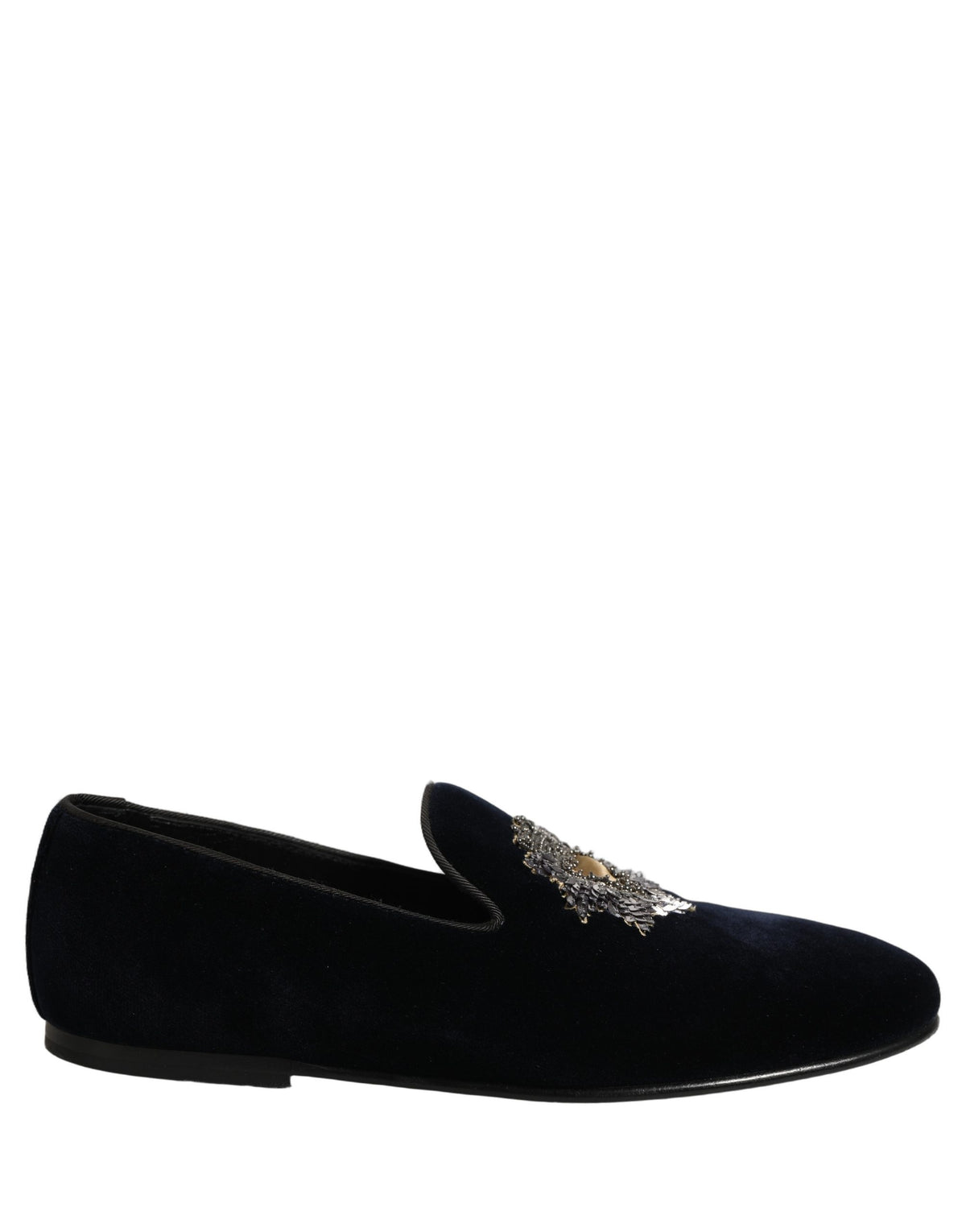 Dolce & Gabbana Blue Velvet Embellished Slip On Loafers Shoes