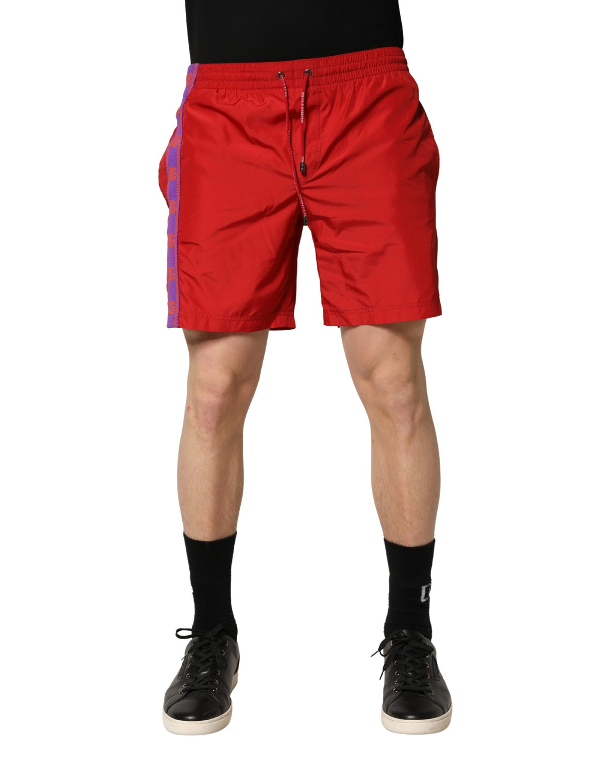 Dolce & Gabbana Red Drawstring Beach Shorts Swimwear
