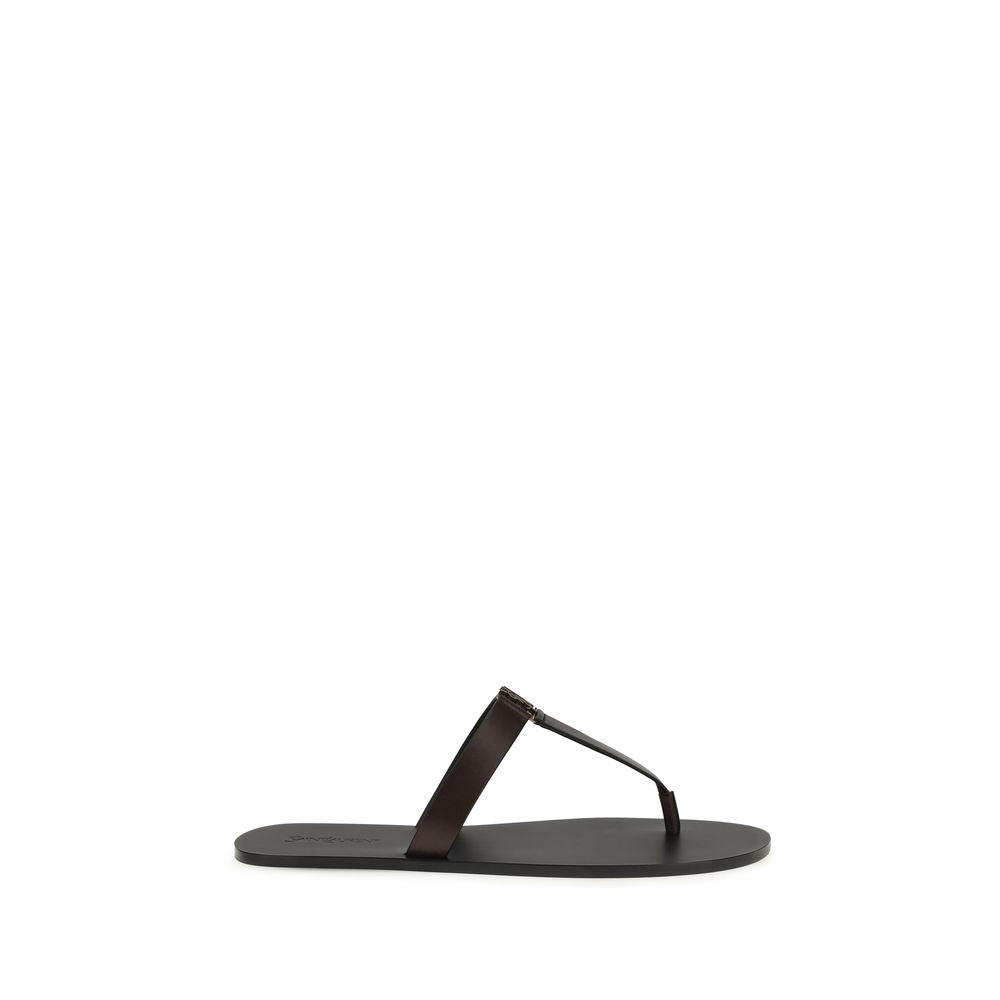 Saint Laurent Brown Leather Flat Sandals