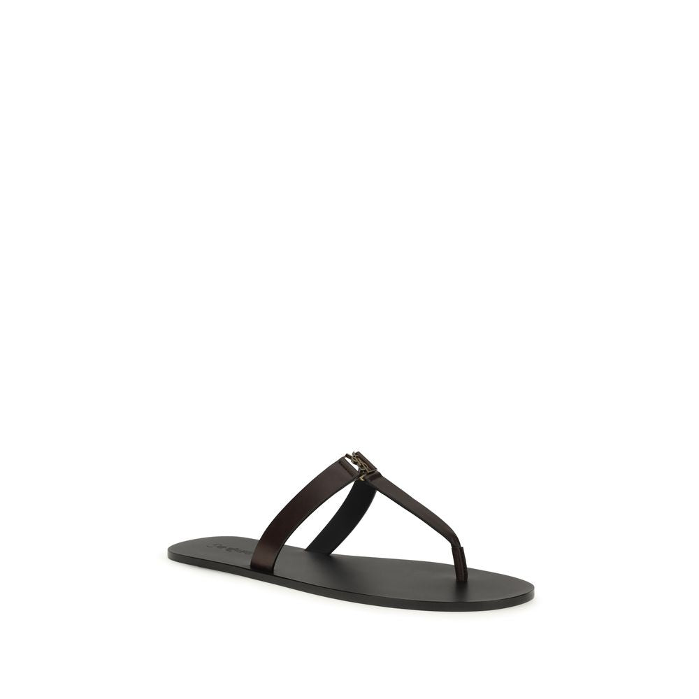 Saint Laurent Brown Leather Flat Sandals