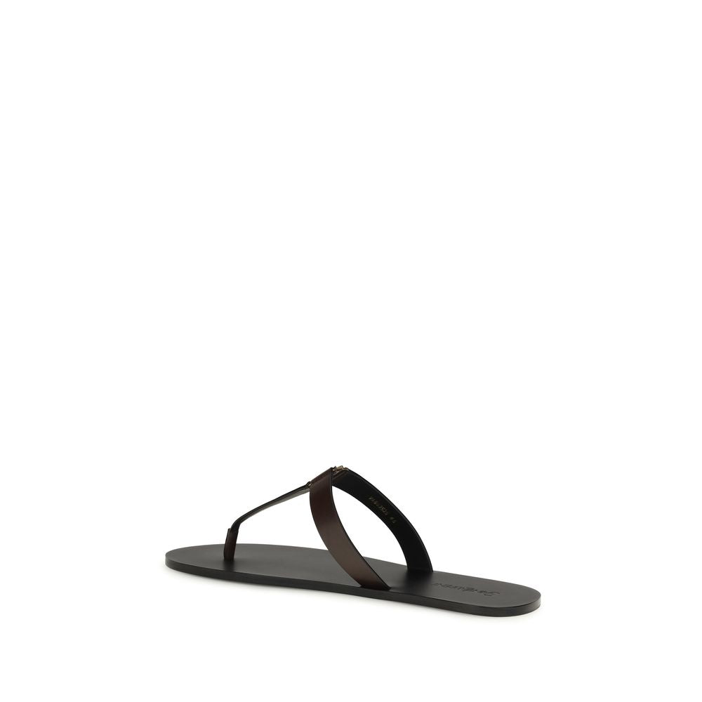 Saint Laurent Brown Leather Flat Sandals