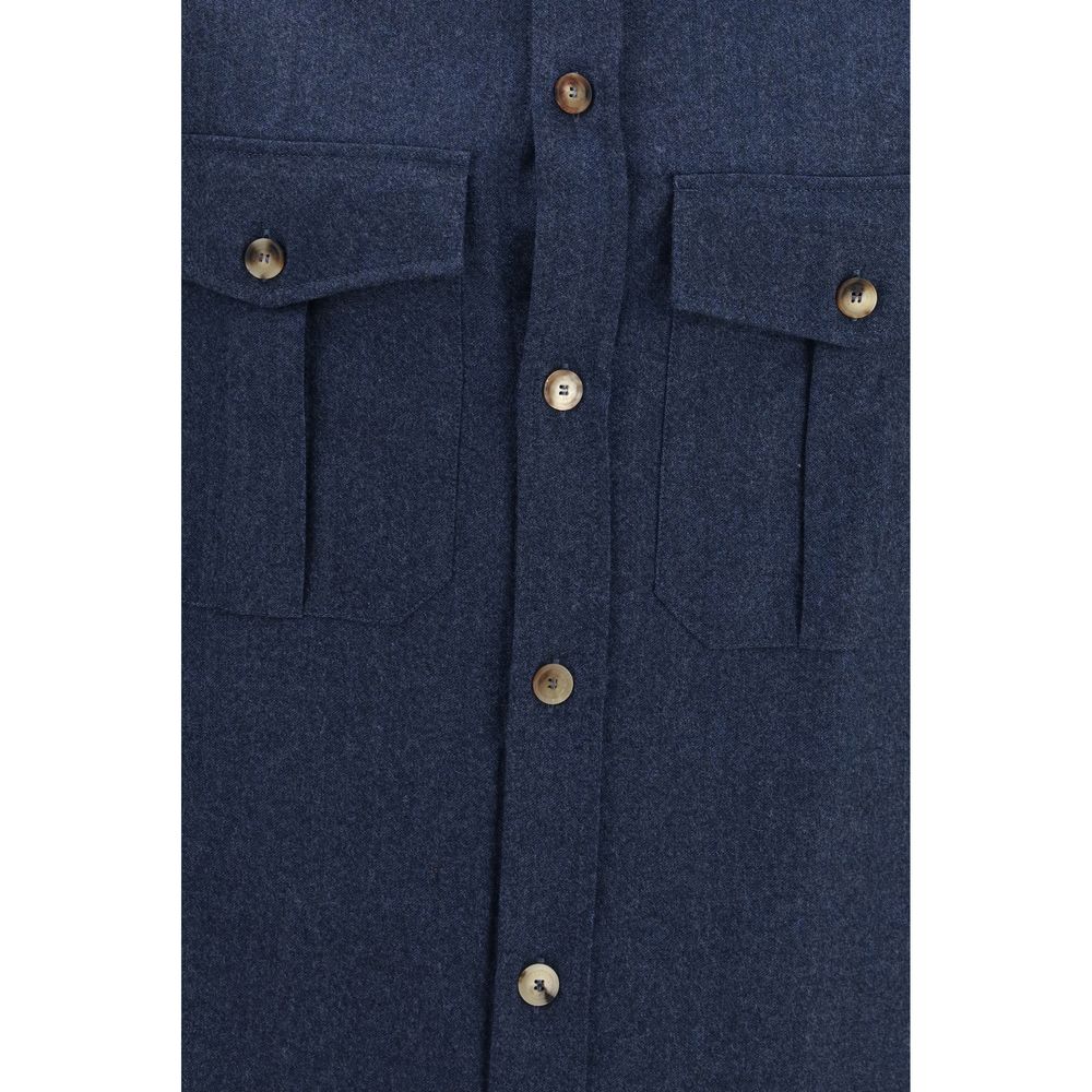 Brunello Cucinelli Blue Wool Shirt