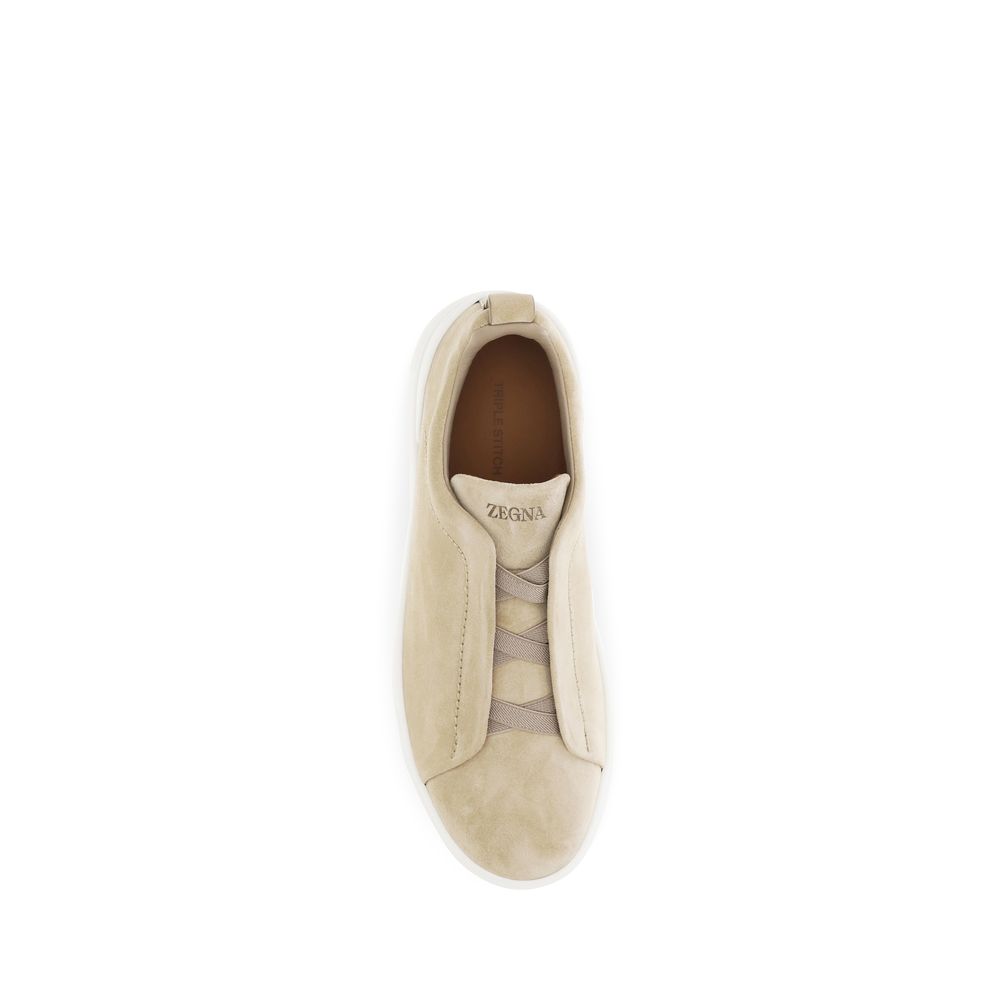 ZEGNA Beige Leather Low Top Sneakers