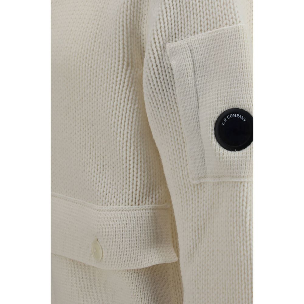 C.P. Company White Wool Cardigan