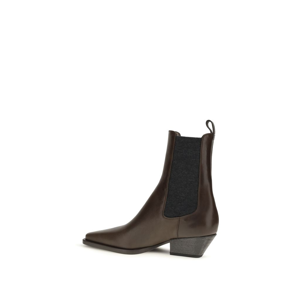 Brunello Cucinelli Brown Leather Ankle Boots
