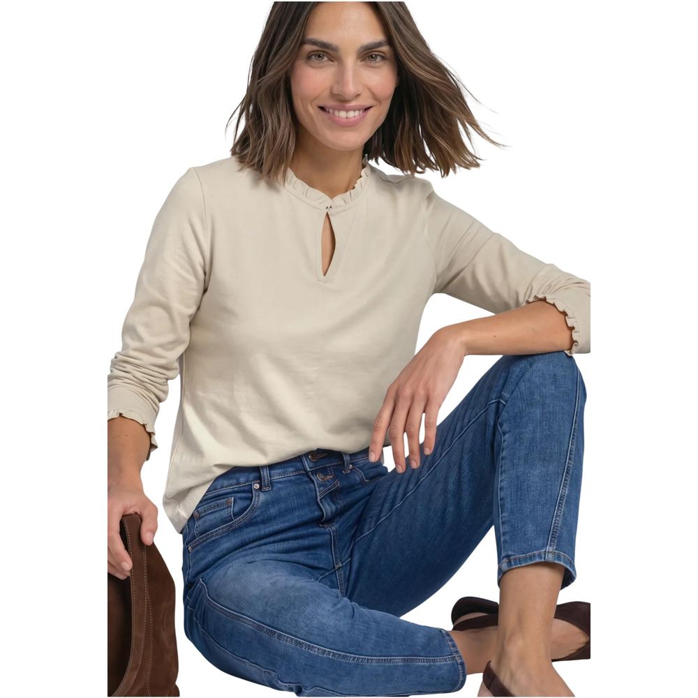 Street One Beige Cotton Long Sleeve T-Shirt