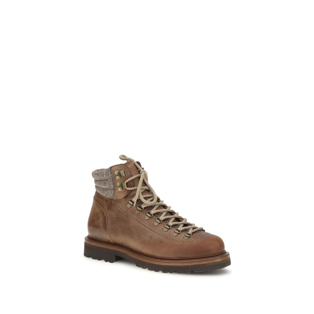 Brunello Cucinelli Brown Leather Lace-Up Boots