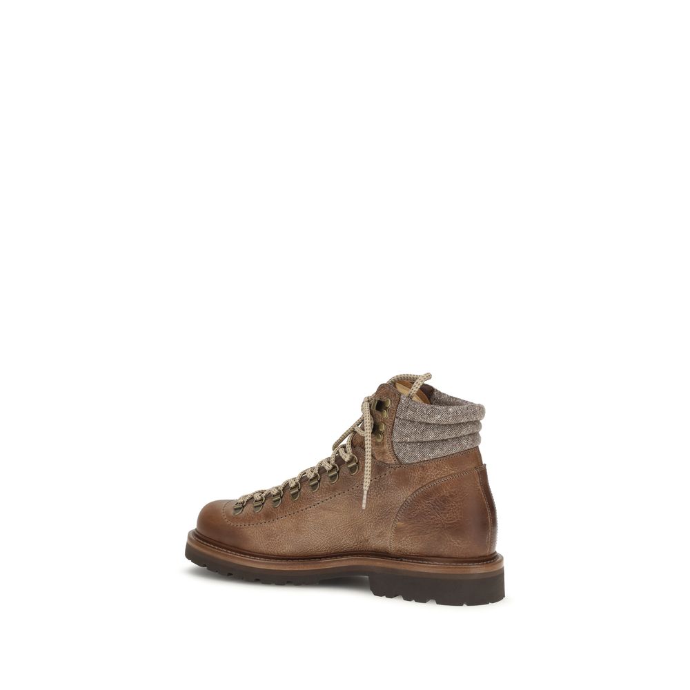 Brunello Cucinelli Brown Leather Lace-Up Boots