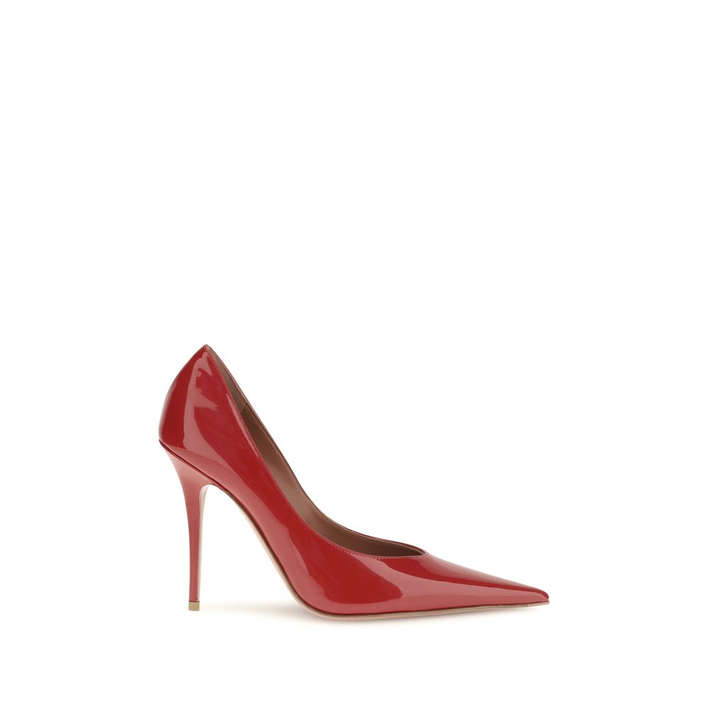 Amina Muaddi Red Leather High Heel Pumps