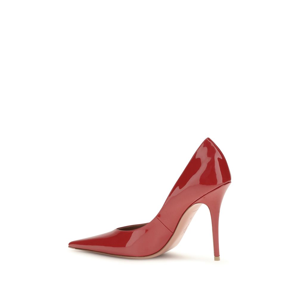 Amina Muaddi Red Leather High Heel Pumps