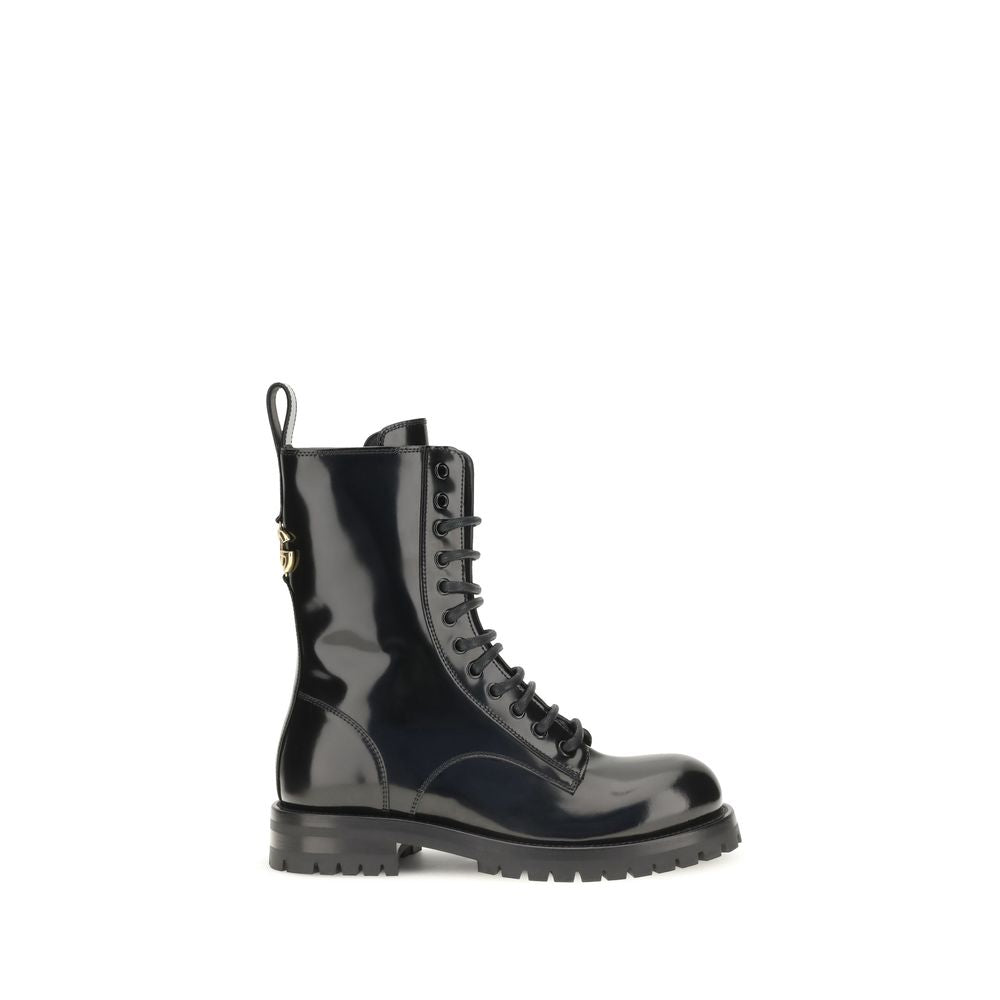 Dolce & Gabbana Black Leather Lace-Up Boots