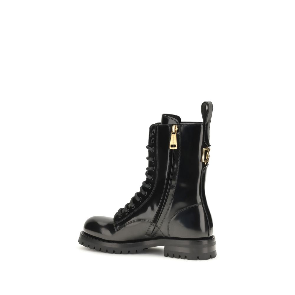 Dolce & Gabbana Black Leather Lace-Up Boots