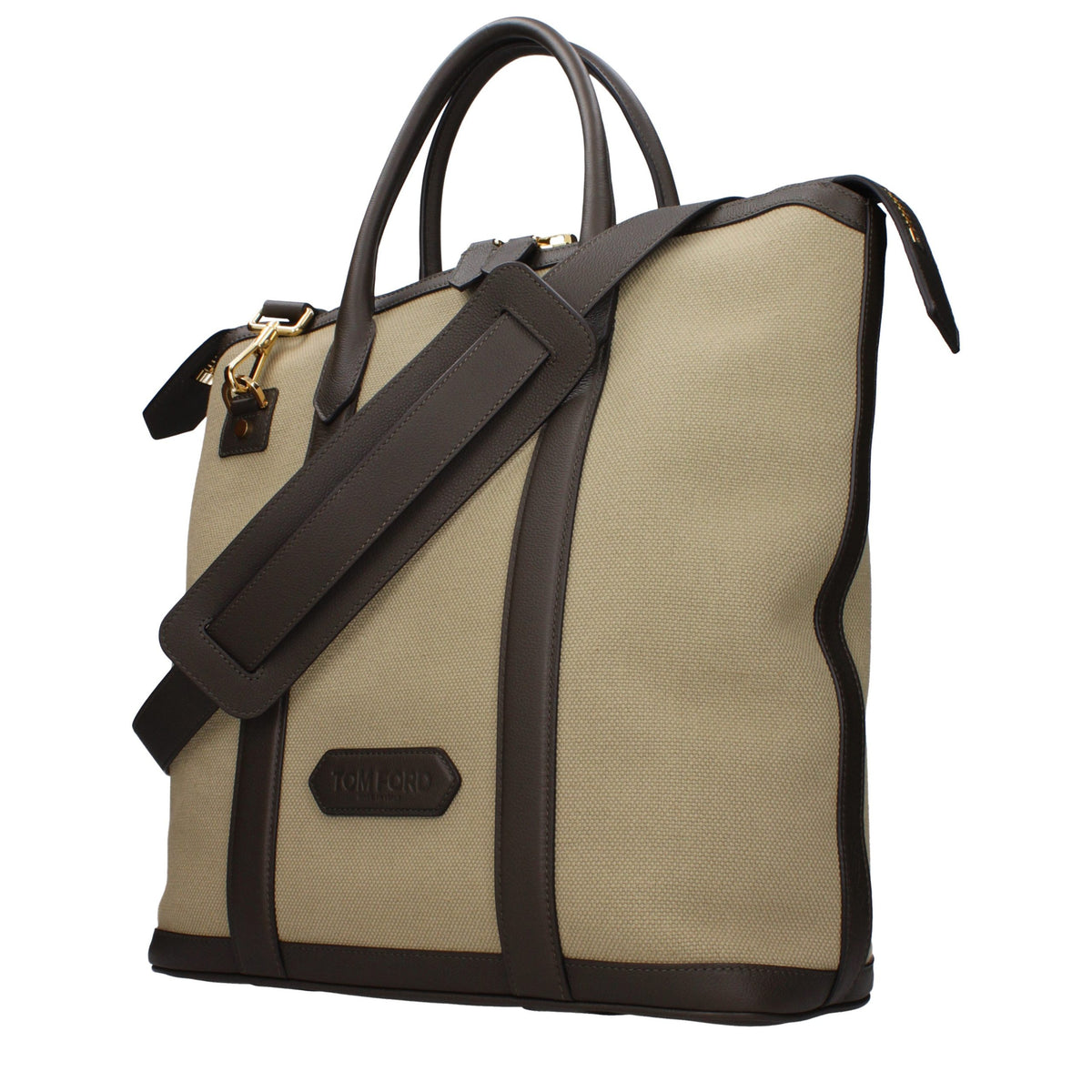 Tom Ford Beige Canvas and Leather Tote
