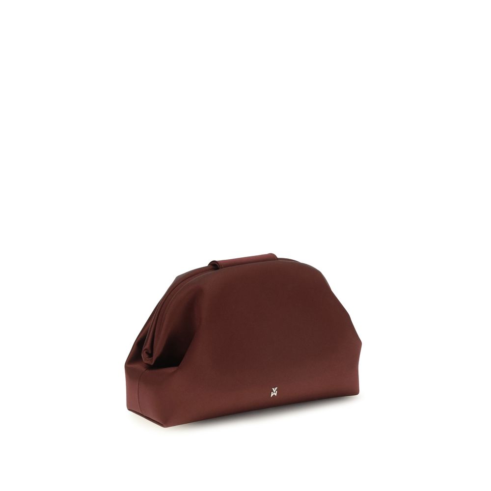 Amina Muaddi Burgundy Satin Shoulder Bag