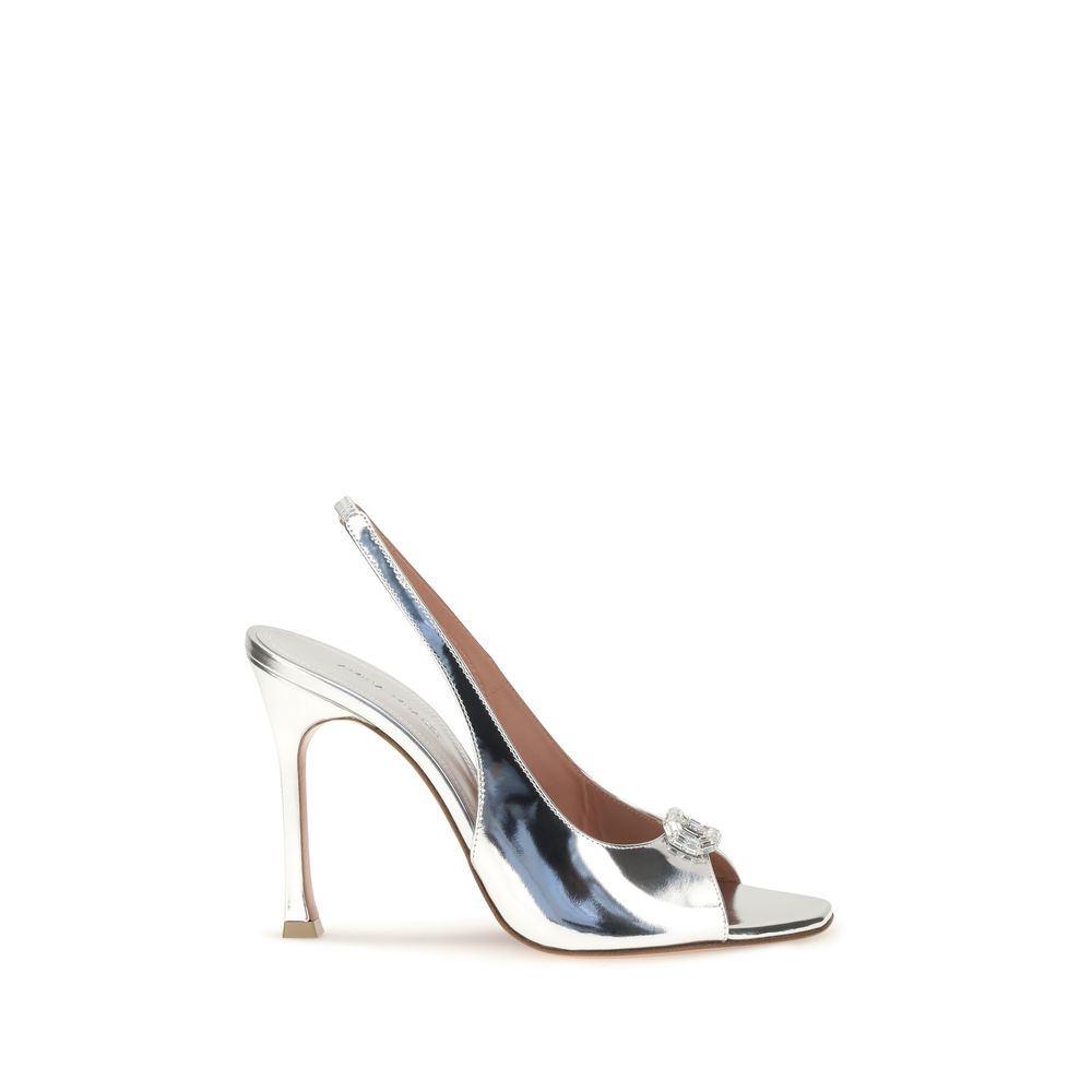 Amina Muaddi Silver Sandals