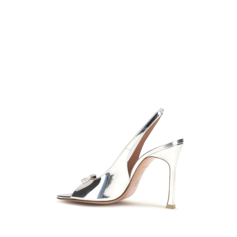 Amina Muaddi Silver Sandals