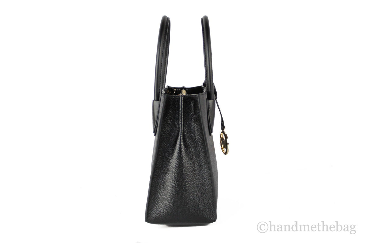 Michael Kors Mercer Medium Leather Messenger Crossbody Handbag (Black Solid)