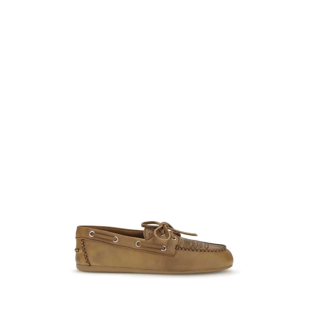 Miu Miu Beige Leather Slip-On Loafers