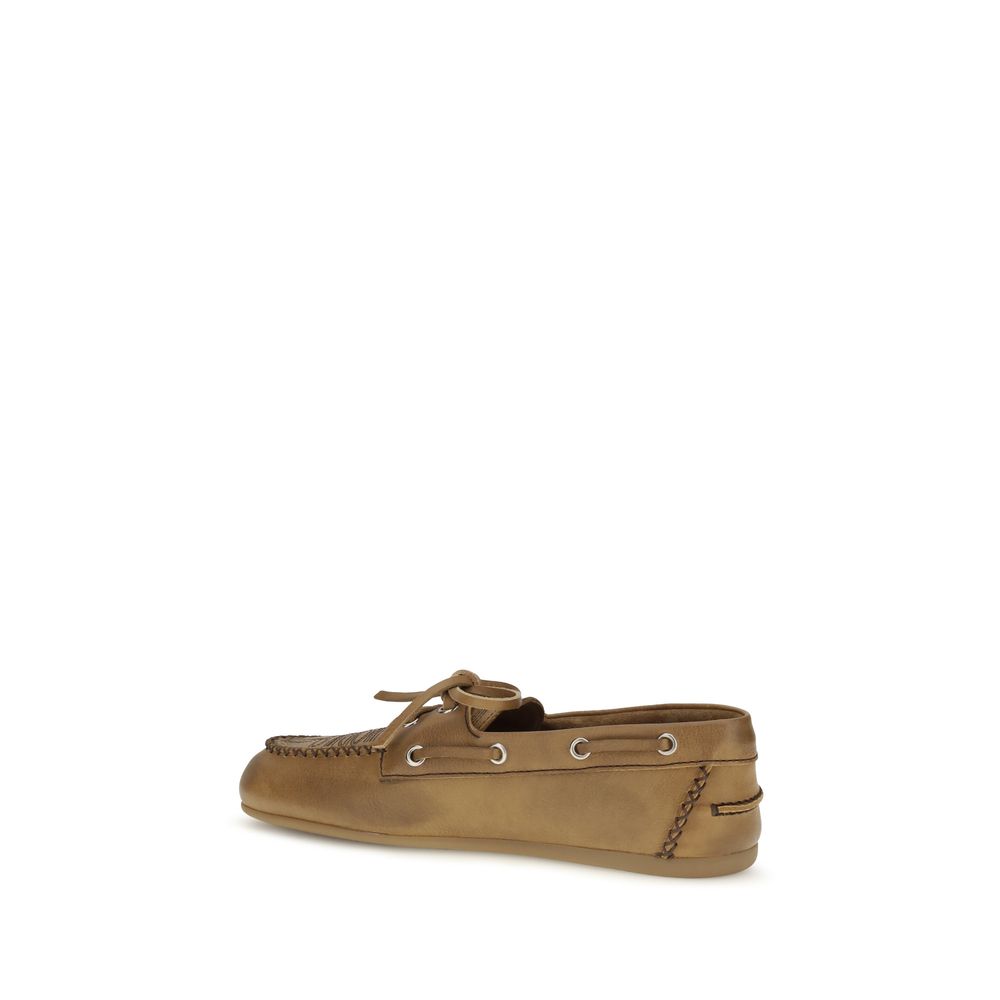 Miu Miu Beige Leather Slip-On Loafers