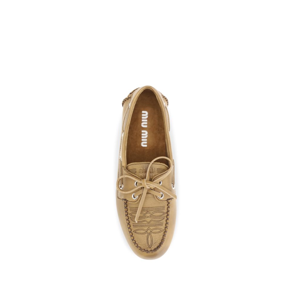 Miu Miu Beige Leather Slip-On Loafers