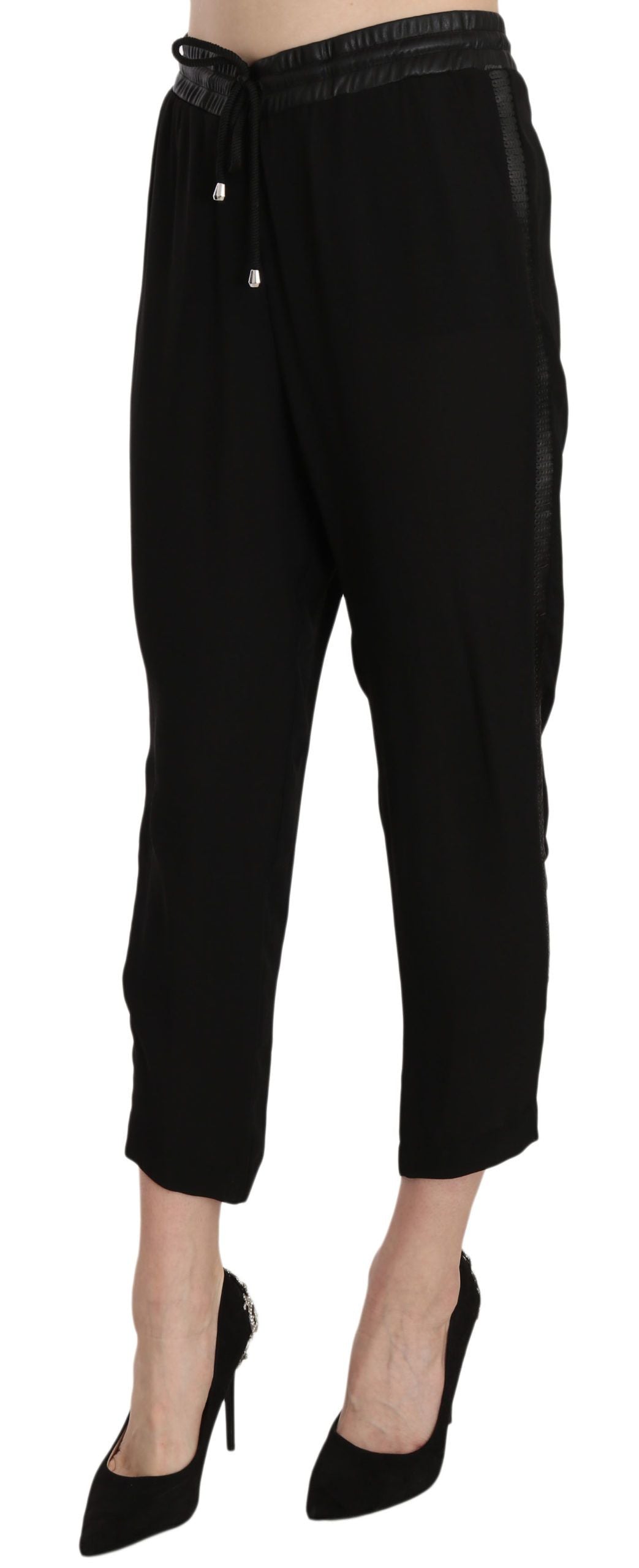 Guess Black High Waist Cropped Trousers Pants