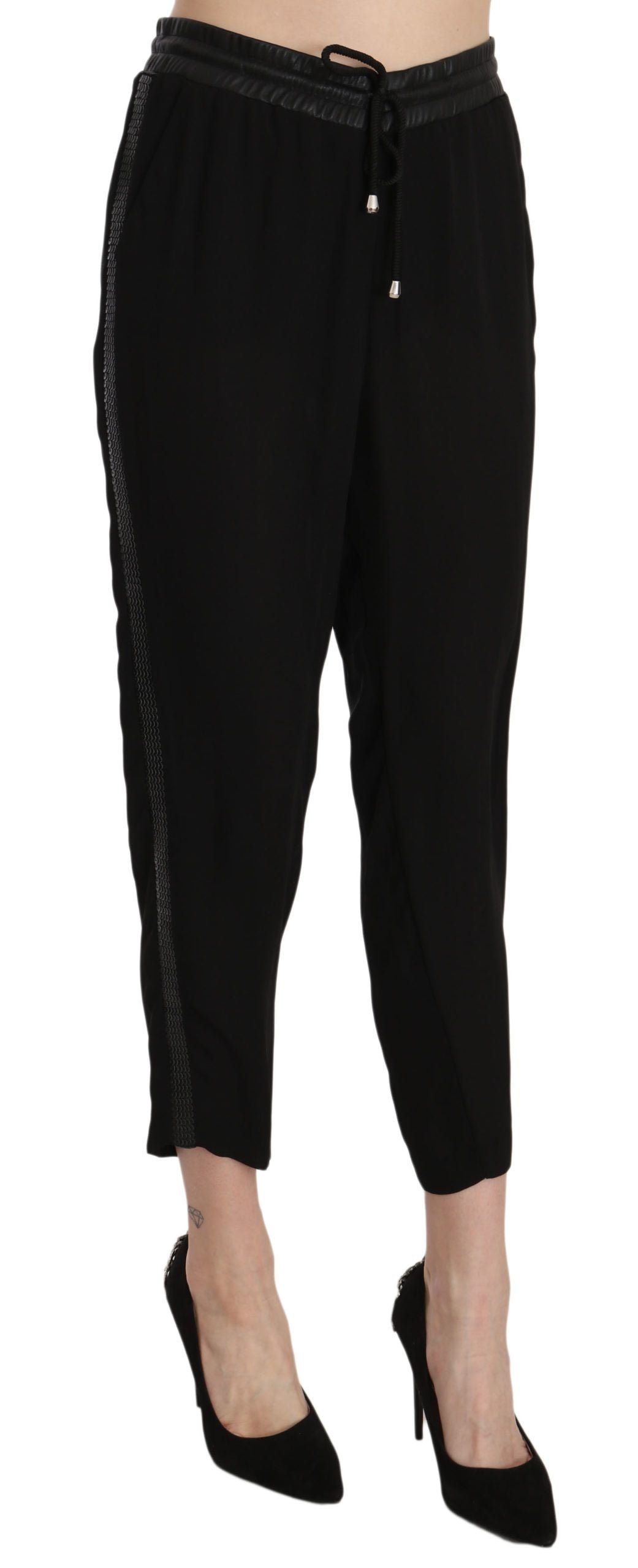 Guess Black High Waist Cropped Trousers Pants