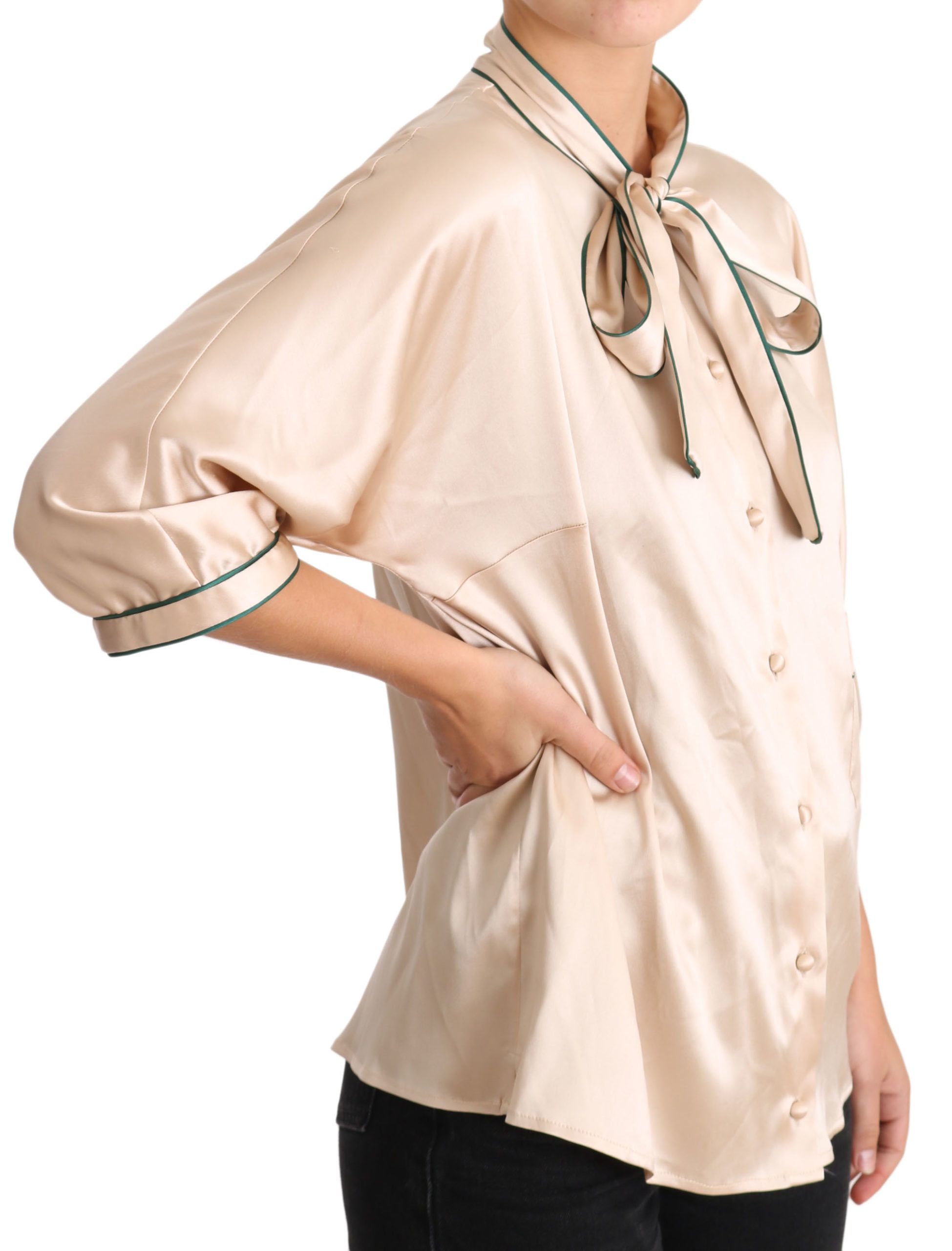Dolce & Gabbana Beige Ribbon Silk Stretch Top Blouse - PreLoved & Luxe