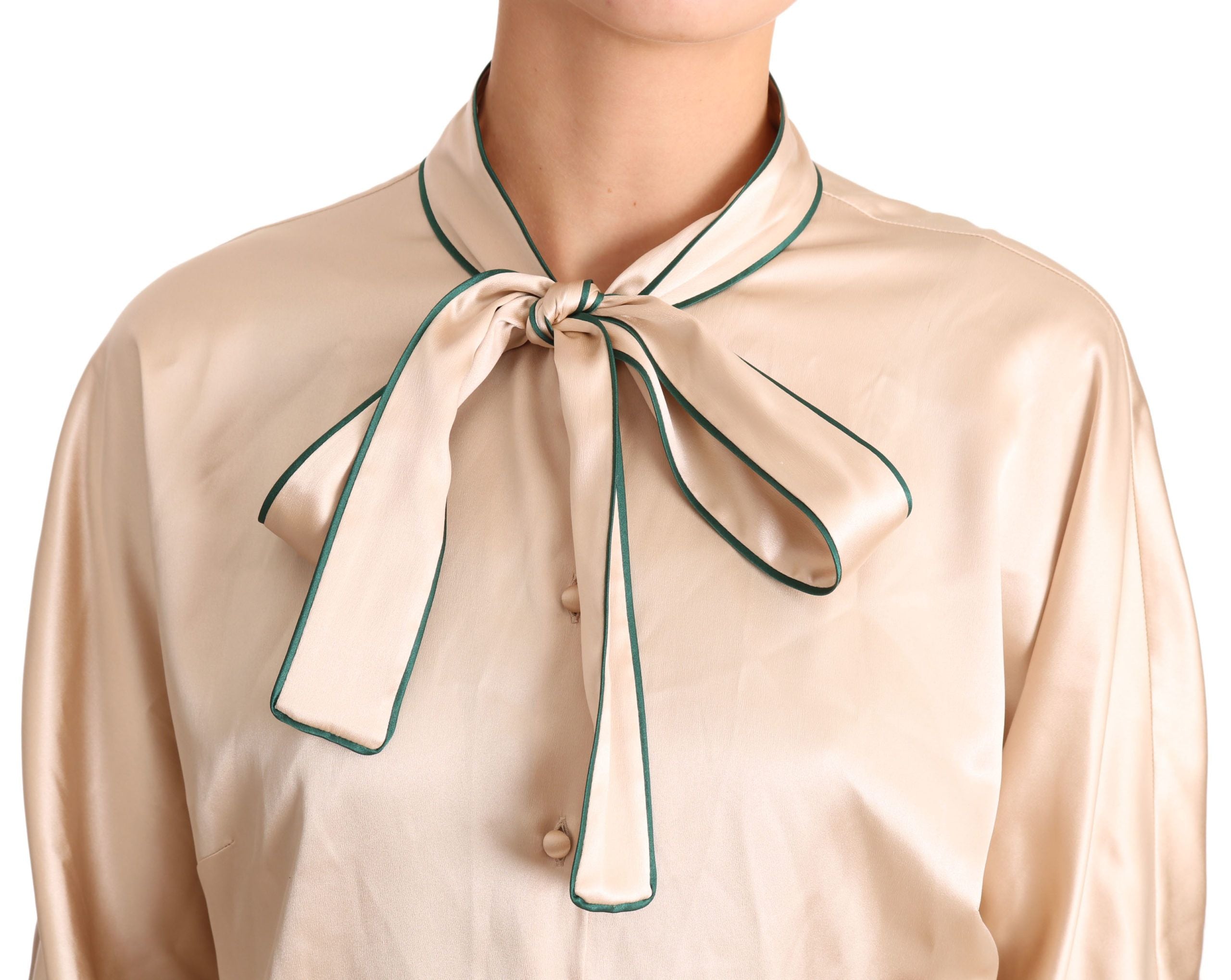 Dolce & Gabbana Beige Ribbon Silk Stretch Top Blouse - PreLoved & Luxe